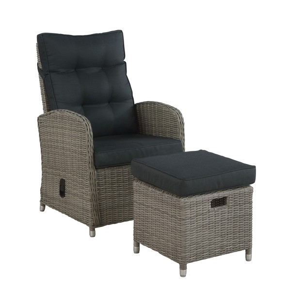 Alaterre Furniture Monaco All-Weather Wicker Outdoor Recliner and Ottoman AWWH01HH